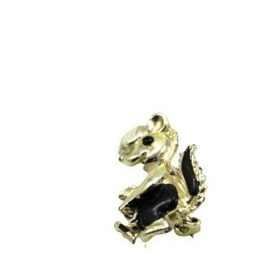 Vintage Gold-Tone & Black Enamel Skunk Brooch Pin